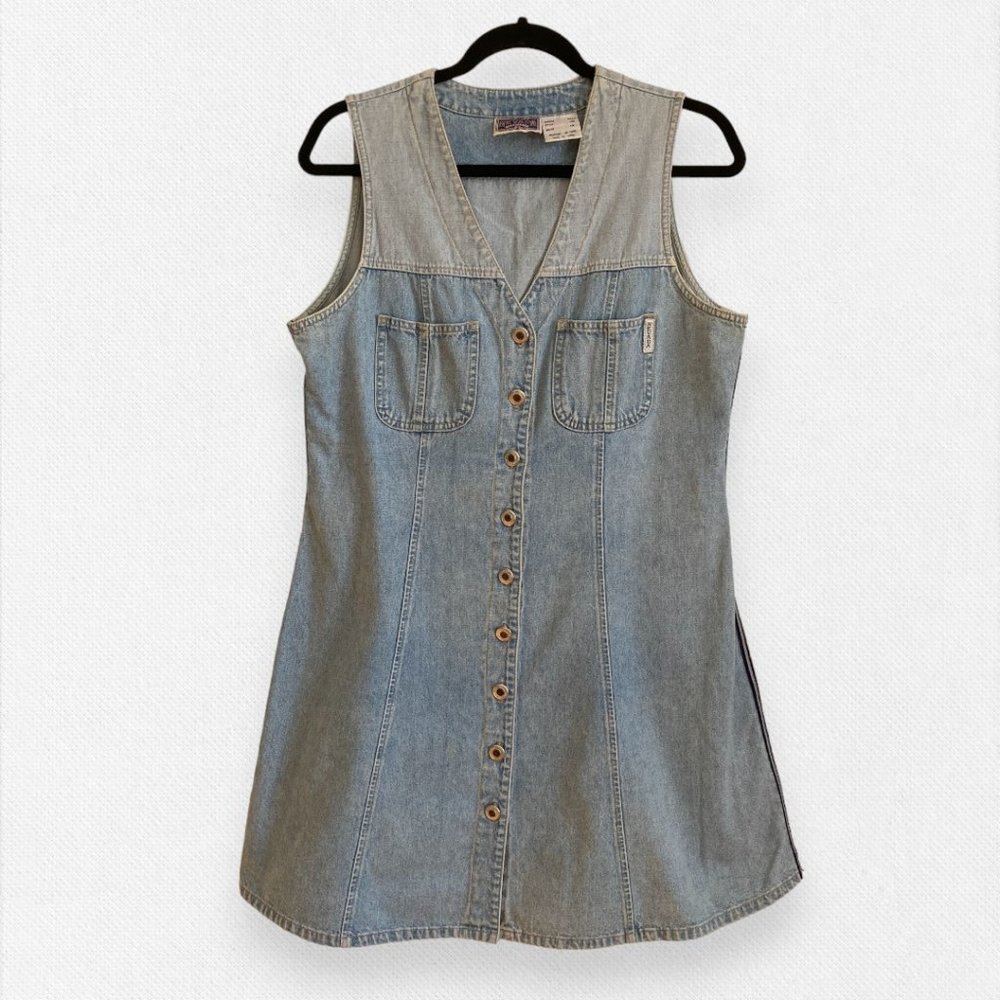 Sleeveless Light Wash Denim Button-Front Dress